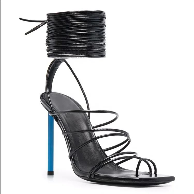 

Designer Sandals Women Famous Brands Slide Sandals Square Metal Heels Ladies Sandals Mule Shoes Women High Heels Shoes, Black/blue