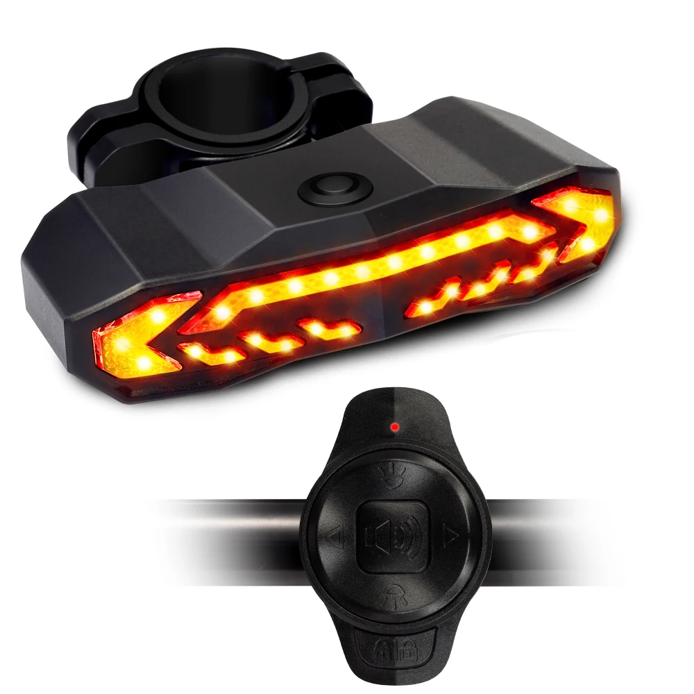 

Wireless Remote Control Bicycle Tail Light With Turn Signals & Brake Light Rechargeable IP65 Bike Rear Safety Warning Taillight