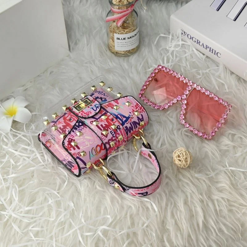 

Popular Design Fashion Rivet Pvc Jelly Bags Graffiti Handbag Purses Sunglasses And Handbags, 9 colors