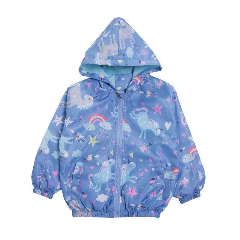 

Kids Girls Long Sleeve Windbreaker Unicorn Jacket Cartoon Hooded Blue Color Jackets Fahion Outerwear for 2-7years Old, Shown