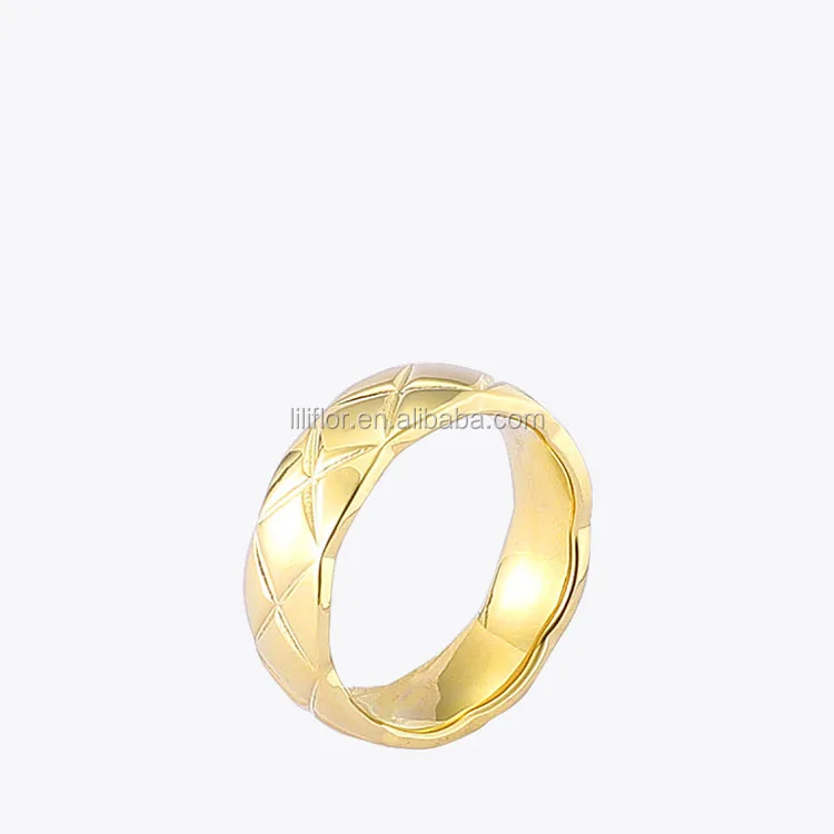 

14K Gold Plated Stainless Steel Jewelry Gold Plated Allergy Free Cross Groove Pattern Wide Version Ring R204039