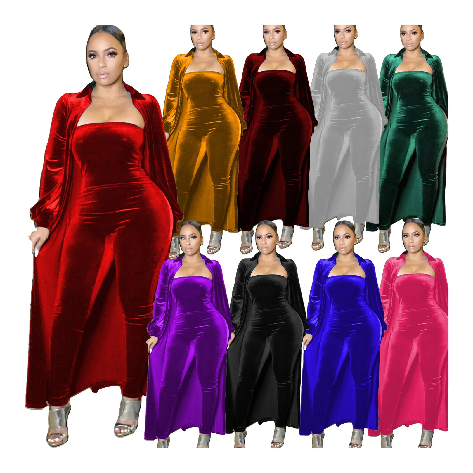 

2021 Hot new products Tube top jumpsuit Elastic Waist velvet romper women jumpsuit