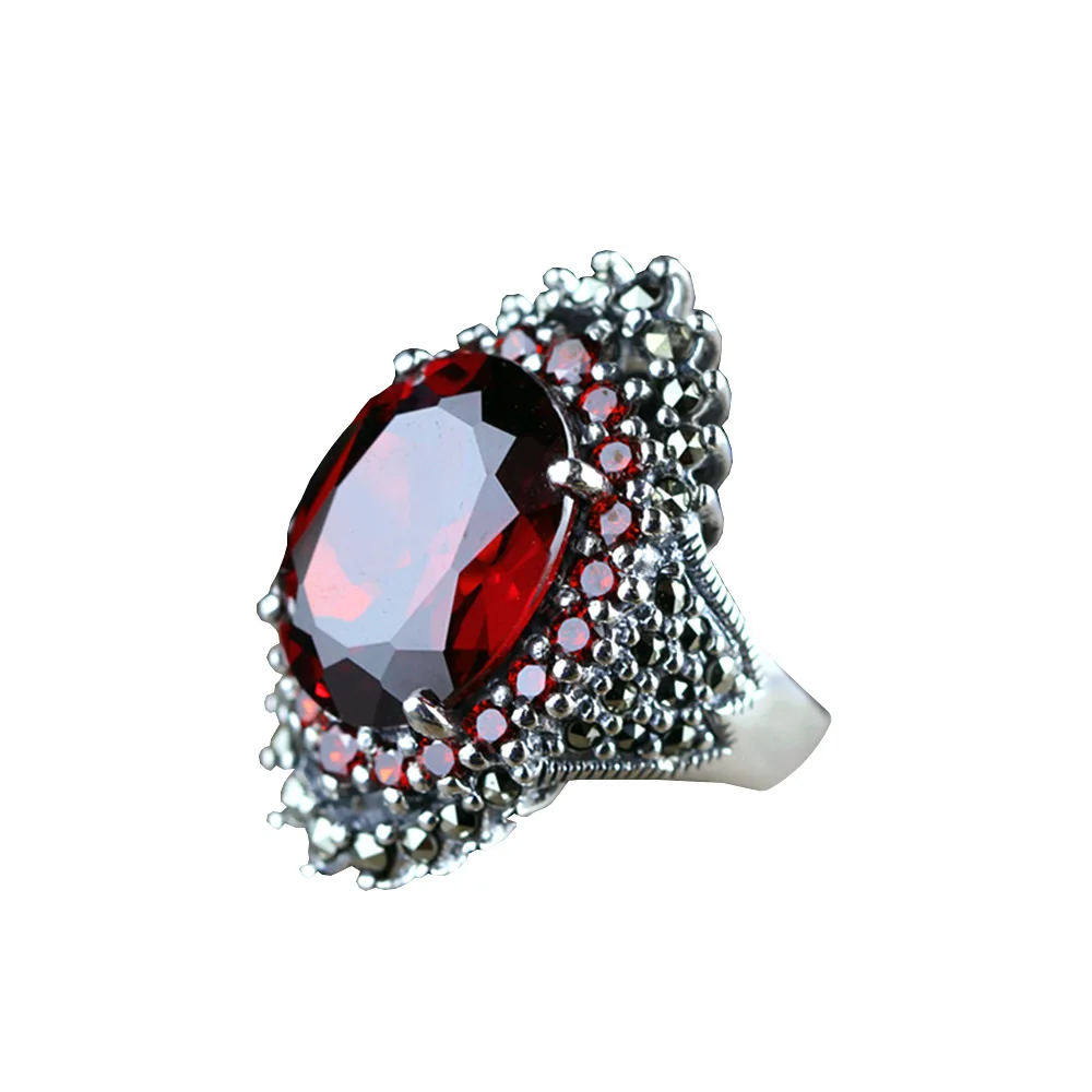 

Natural Gemstone Jewelry 925 Red Garnet Large Stone Rings