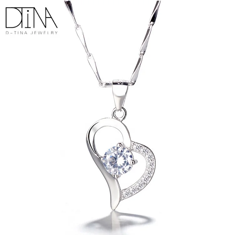 

DTINA 925 sterling silver pendant custom Turkish sterling silver heart-shaped necklace ladies jewelry, White gold plated