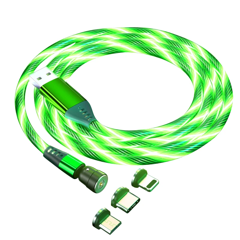 

2021 Newest 540 Degree 3 in 1 LED Light USB Charging Cable Flowing Luminous Magnetic Charging Cable Type C USB Cable, White,green,blue,red