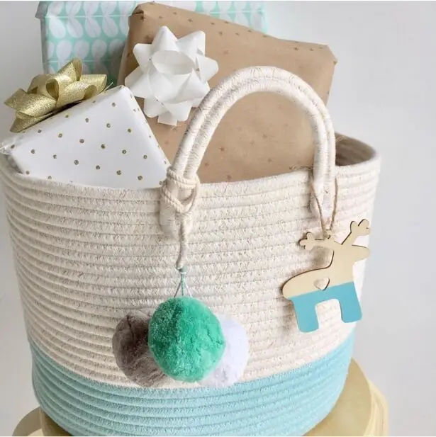 

Pompom Hanged Cotton Rope Clothing Storage Basket Toy Debris Storage Basket Collapsible Bucket, 6 color