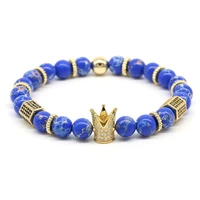 

Fashion 18k Gold Plated Natural Stone Beads Crown Adjustable Men Bracelet