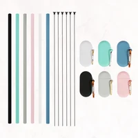 

Wholesale Reusable Silicone Collapsible Drinking Straws Travel Case With Brush