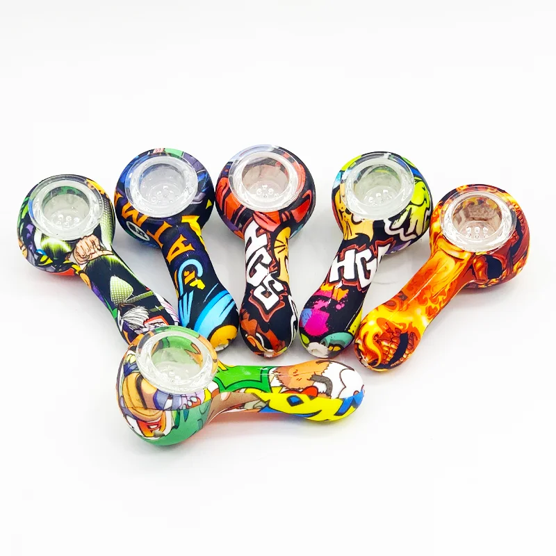 

SHINY 2021 Large Custom Emoticon Silicone Smoking Pipe With Lid, Colorful