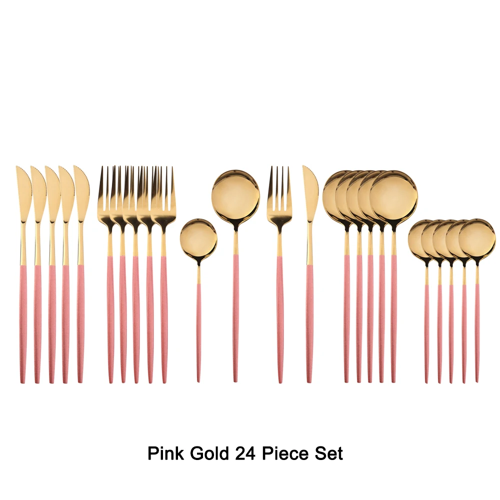 

24pcs stainless steel spoon fork set tableware for wedding Fashionable high-end tableware gold cutlery set western tableware