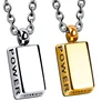 Power letter enragved 18KT Gold bargold brick Bullion shield Men's Necklace chain Stainless Steel pendant charms jewelry