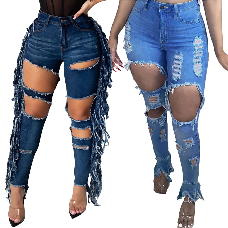 

New Arrival Plus Size Trousers Stylish Ladies Denim Ripped Pants Mujer Jean Destroyed Jeans Women