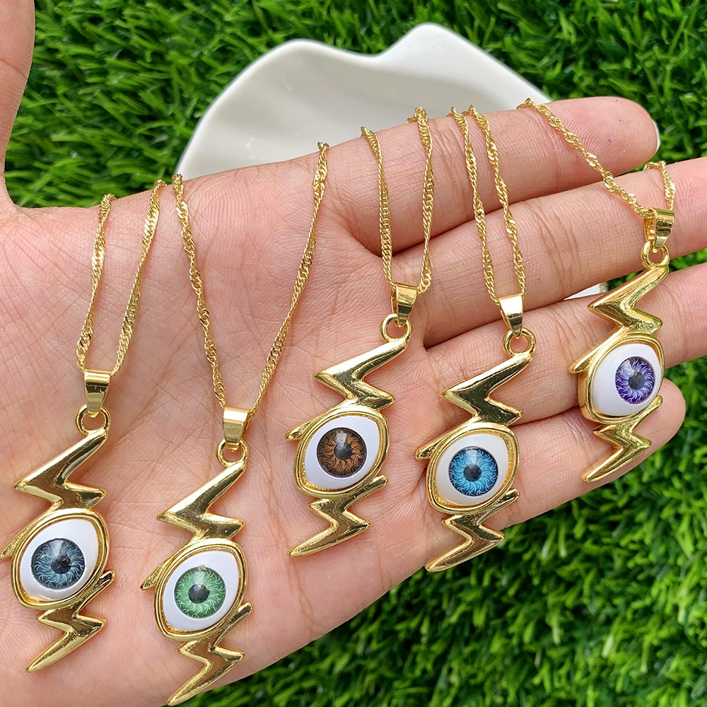 

Stereo Feeling Monster Lightning Eye Pendant Accessories Hip Hop Style Brass Fine Chain Necklace Jewelry