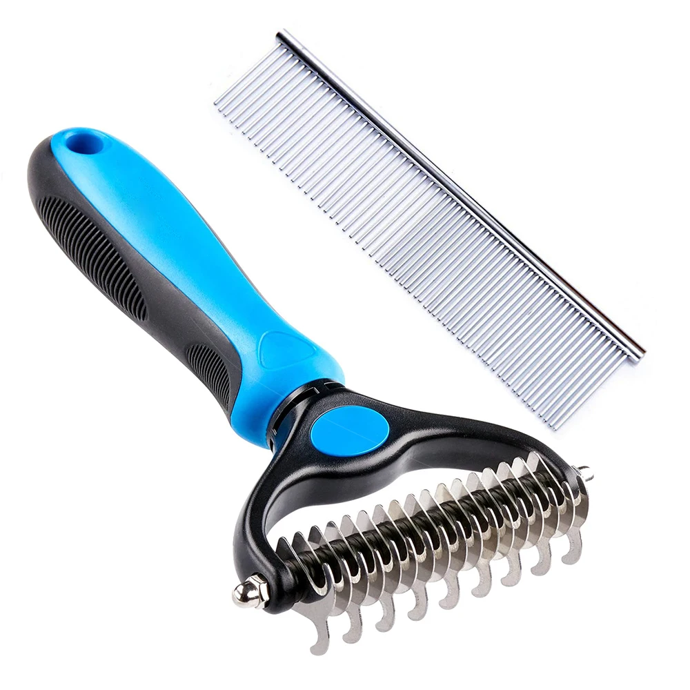 

Amazon hot selling dog and cat brush pet hair comb grooming set pet steel comb