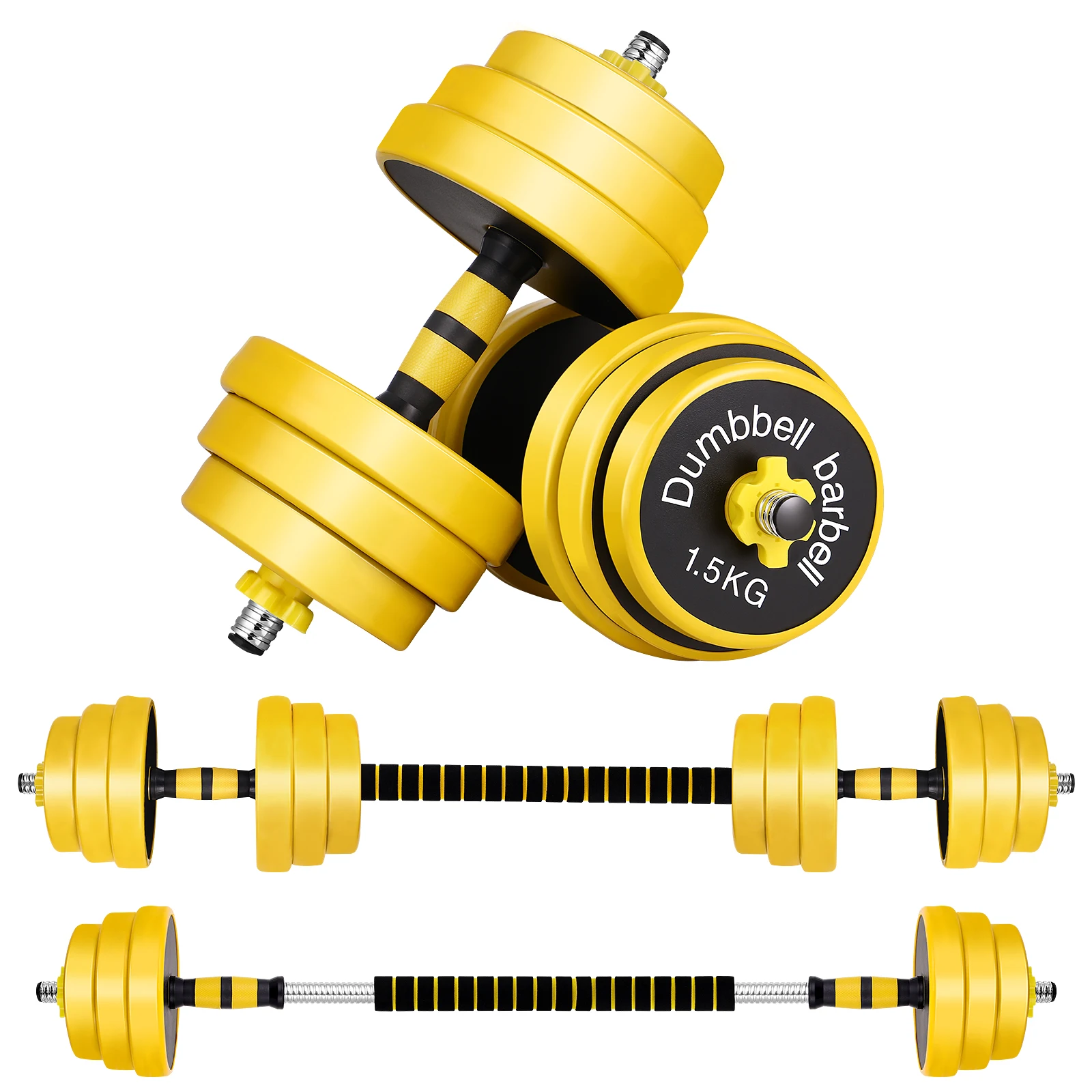 

Factory direct sale 15kg adjustable weight dumbbell barbell combo set, Silver/gray