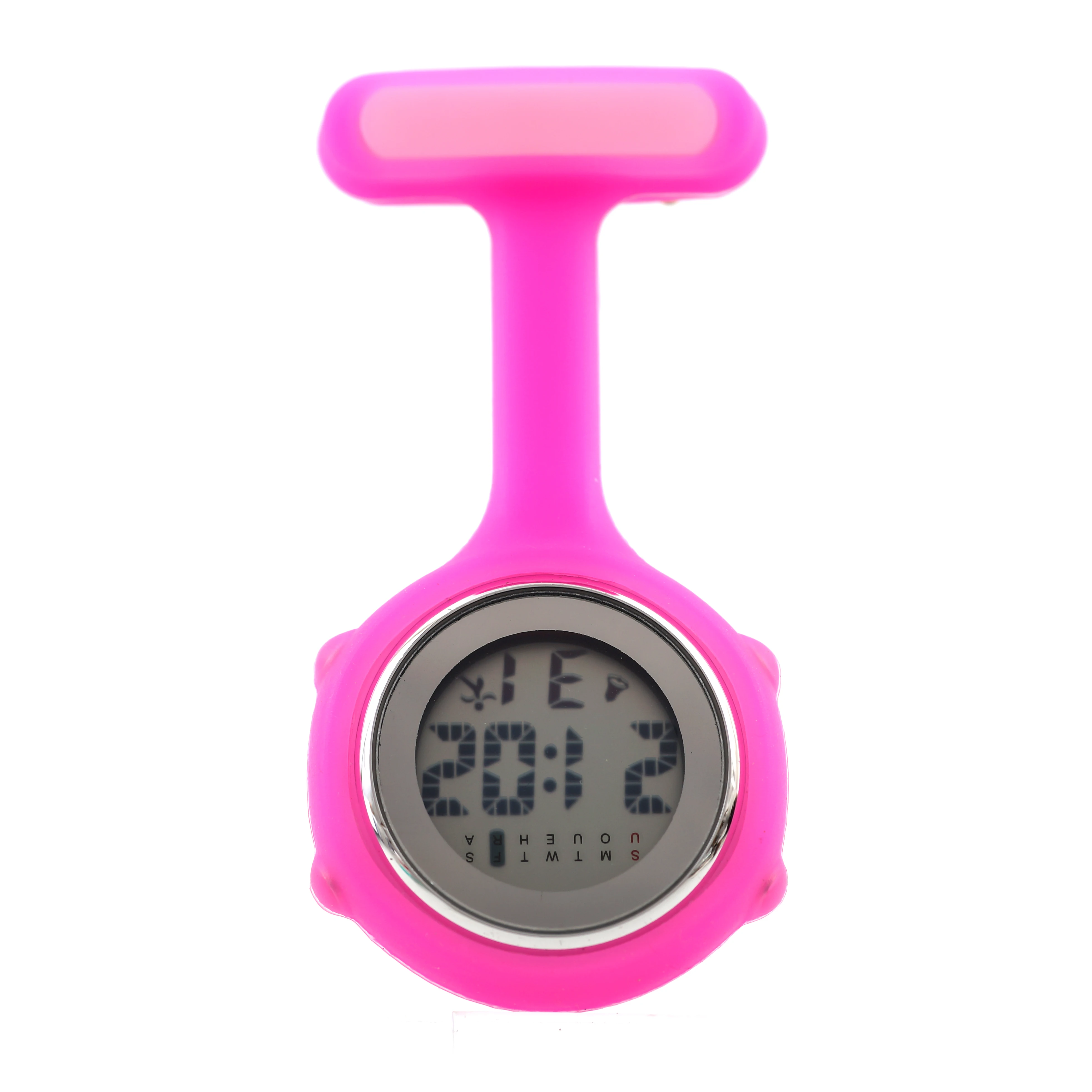 

Multifunction Led display quartz movement nurse watches silicone rubber brooch doctor breast watch