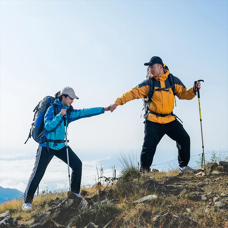 

Outdoor Aluminum Alloy Collapsible Ultra Light Customize Foldable Camping Telescopic Walking Stick Alpenstock