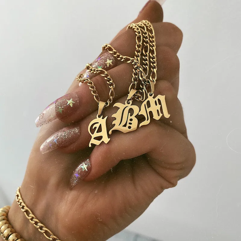 

Gold Initial Letter Necklace For Women Stainless Steel A-Z Alphabet Pendant Necklace old english font necklace, Picture