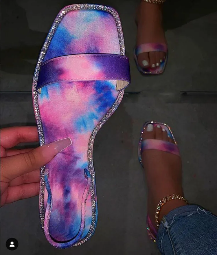 

PDEP tie dye women sandals summer flat casual prints fashion open-toe slippers cheap low moq women sandals and slippers, Black,pink,panting