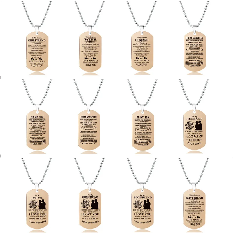 

Stainless steel rose gold necklace custom pendant Sentimental Message Tags necklace