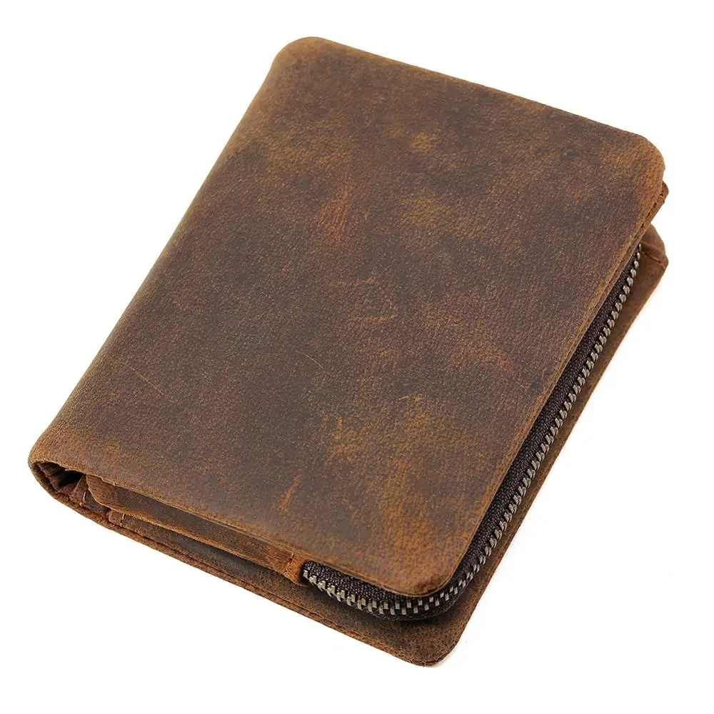 

TIDING Custom Logo OEM Vintage Men Brown Genuine Real Leather Wallet With Zip Coin Purse