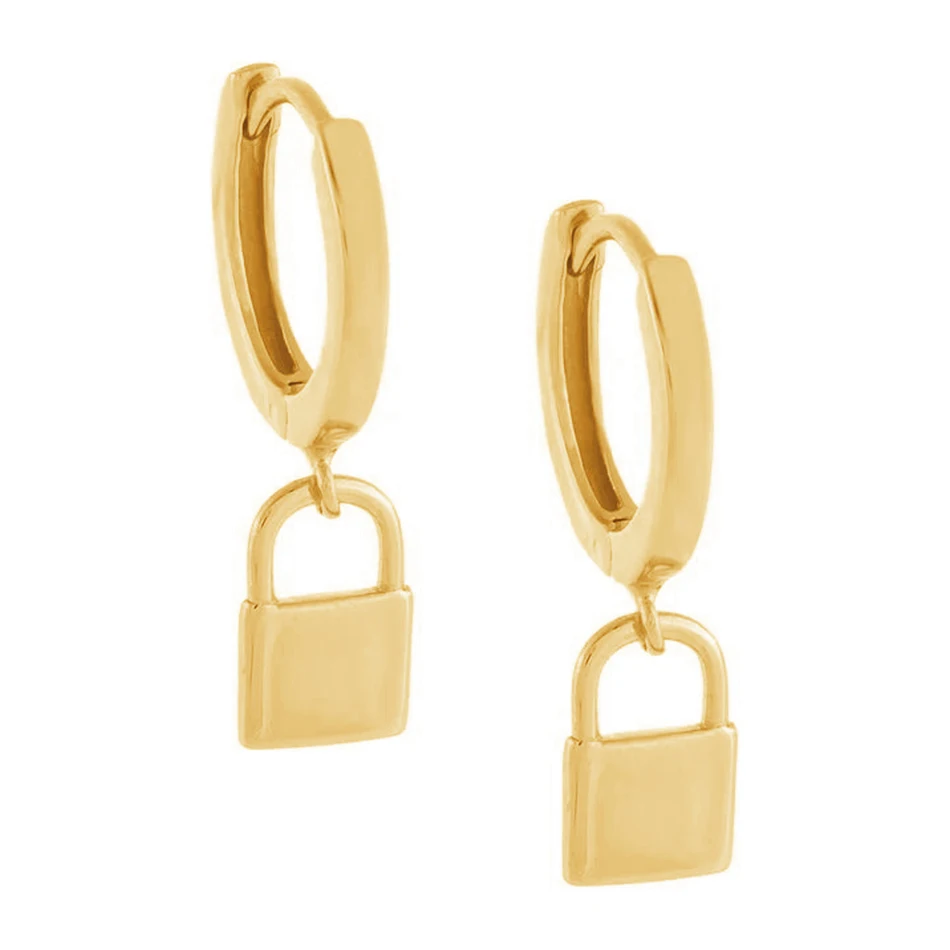 

Wholesale Fine Earrings Jewelry 925 Sterling Silver 18k Gold Plated Mini Solid Lock Huggie Earring