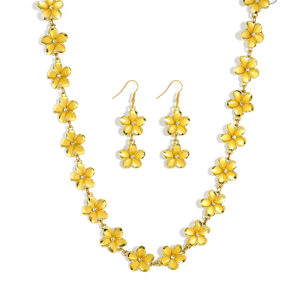 

Hawaiian Samoa New Design Gold Plated Plumeria necklace earring bracelet flowerJewelry Set Women