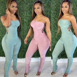 2021 Summer Sexy Women Stacked Jumpsuits And Rompers Stylish Trendy Ladies Bodycon One Piece Lace Up Jumpsuits Bodysuits
