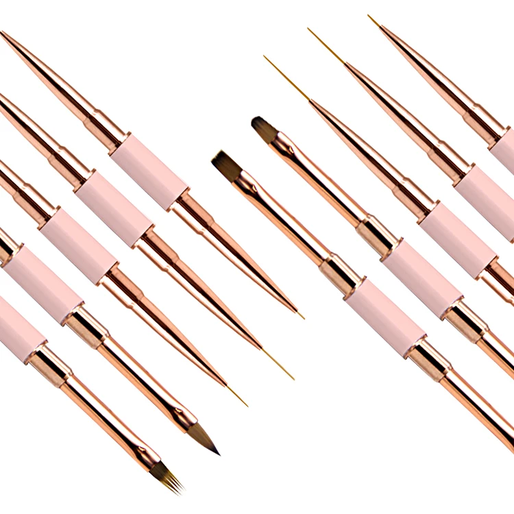 

Hot Selling Pink Rose Gold 2 In 1 Gel Liner Detail Nail Art Brush Set|Ombre Brush &3D Acrylic Brush, Black pink purple white