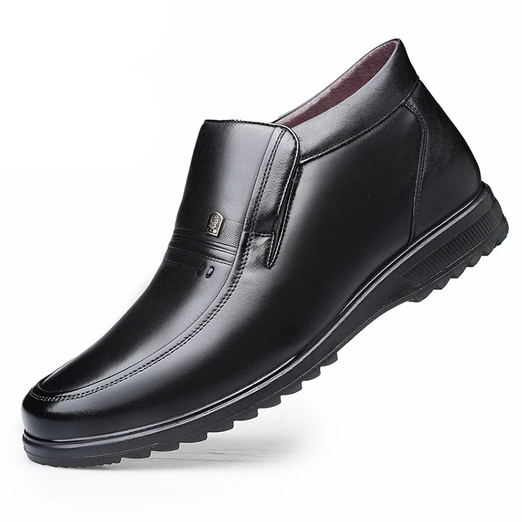 

Fashion mens leisure and warmth flat sole plush cotton shoe high cut leather men shoes