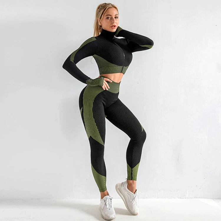 

Seamless Women Yoga Female Sport Gym suits Wear Running Clothes women Fitness Sport Yoga Suit Long Sleeve yoga clothing Sets, Black,pink,green