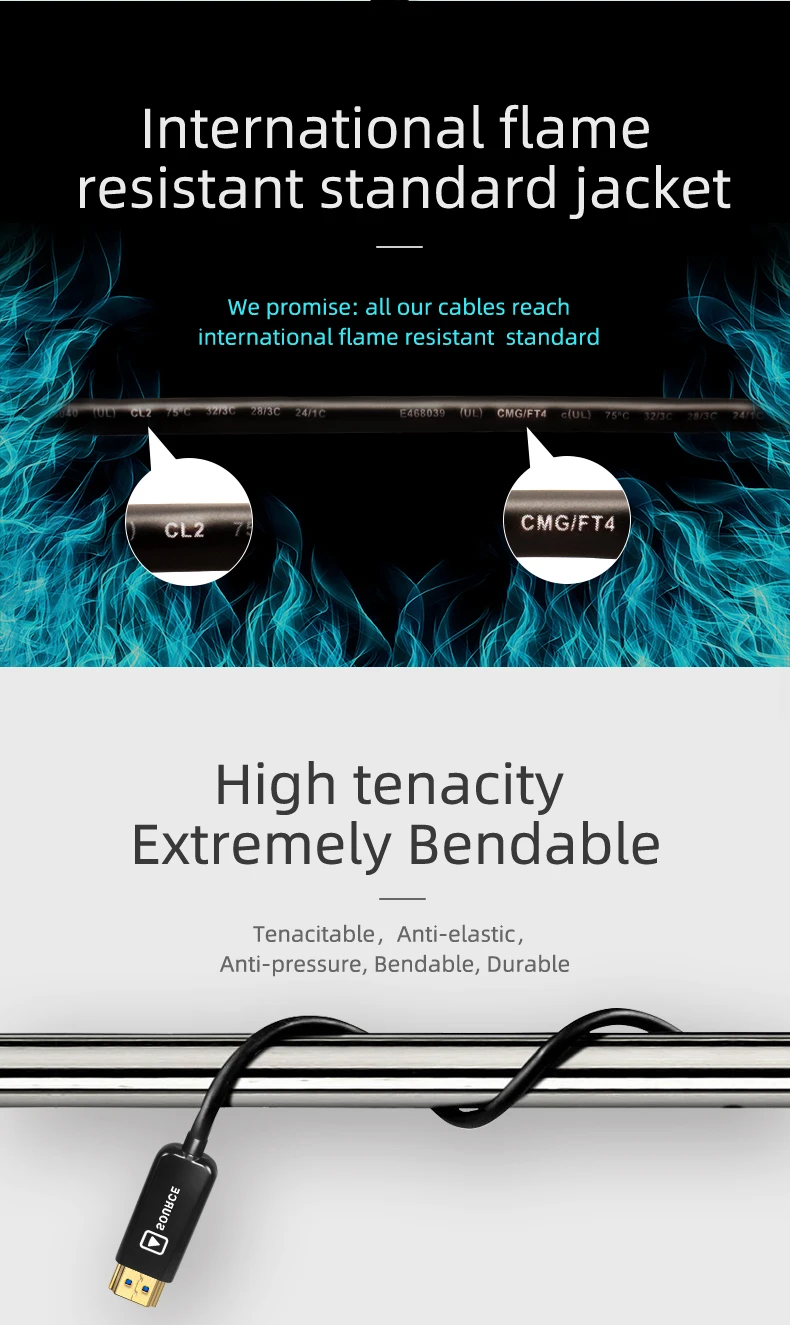 Custom Version A type male to A type male support 4K 3D 15m AOC fiber HDMI 4K cable