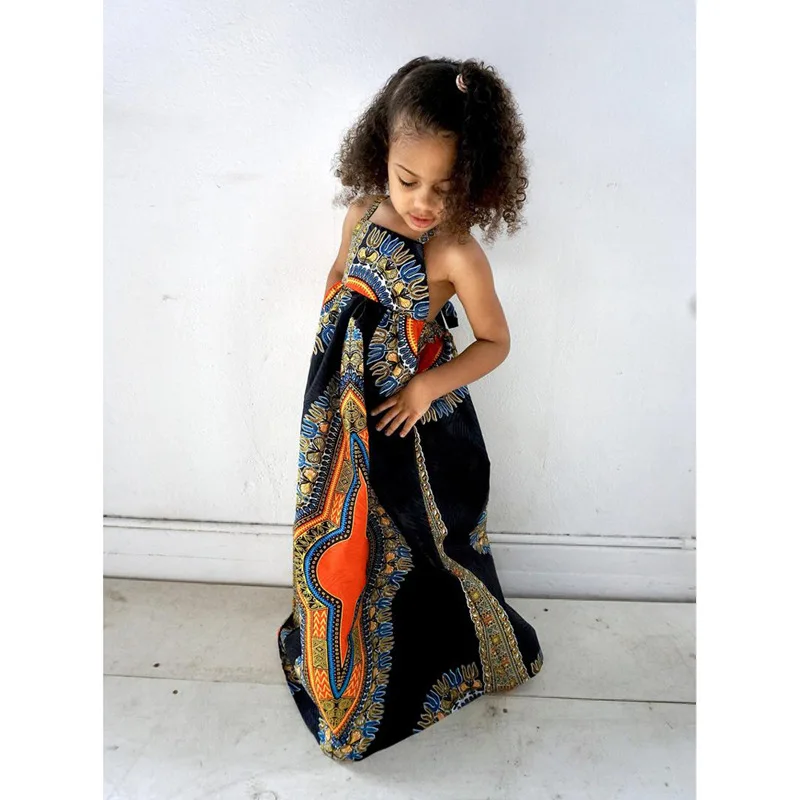 

2020 Summer Child European American Girl African Bohemian Style Printed Kids Girl Dress With Headband