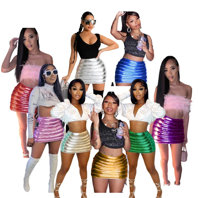 

2022 Hot Selling Silver Girl Skirt Sexy Street Wear Easy Match Shiny Women Mini Dress