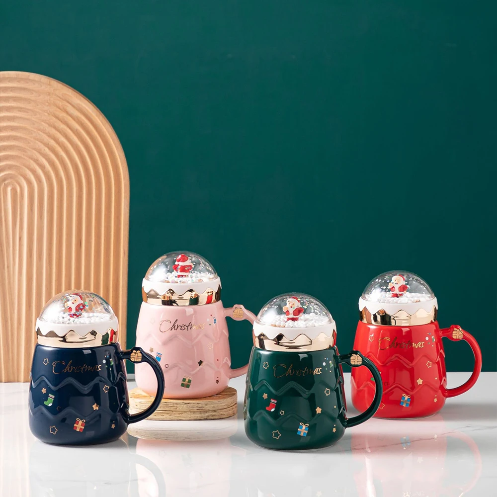 

Christmas Cup Mug Ceramic Santa Claus Figurines Office Water Drinking Bottle Glass New Year Gifts with Lid Milk Coffee Cup Home