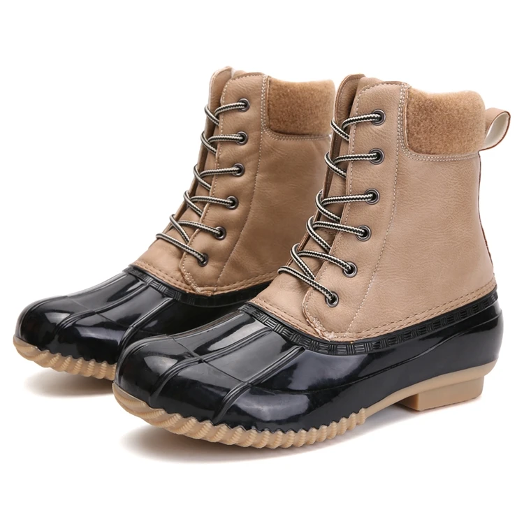

Quality Assurance flat bottom non-slip leather waterproof fabric plus fleece mid-length snow boots, Customized color
