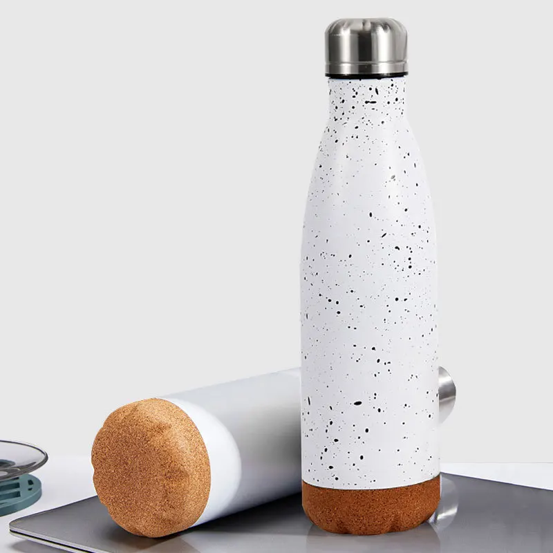 

Luxury Custom Logo Sport 304 Stainless Steel double Layers Tumblers Cork Base Creative Thermos Cup Water Bottle Kettle Flask