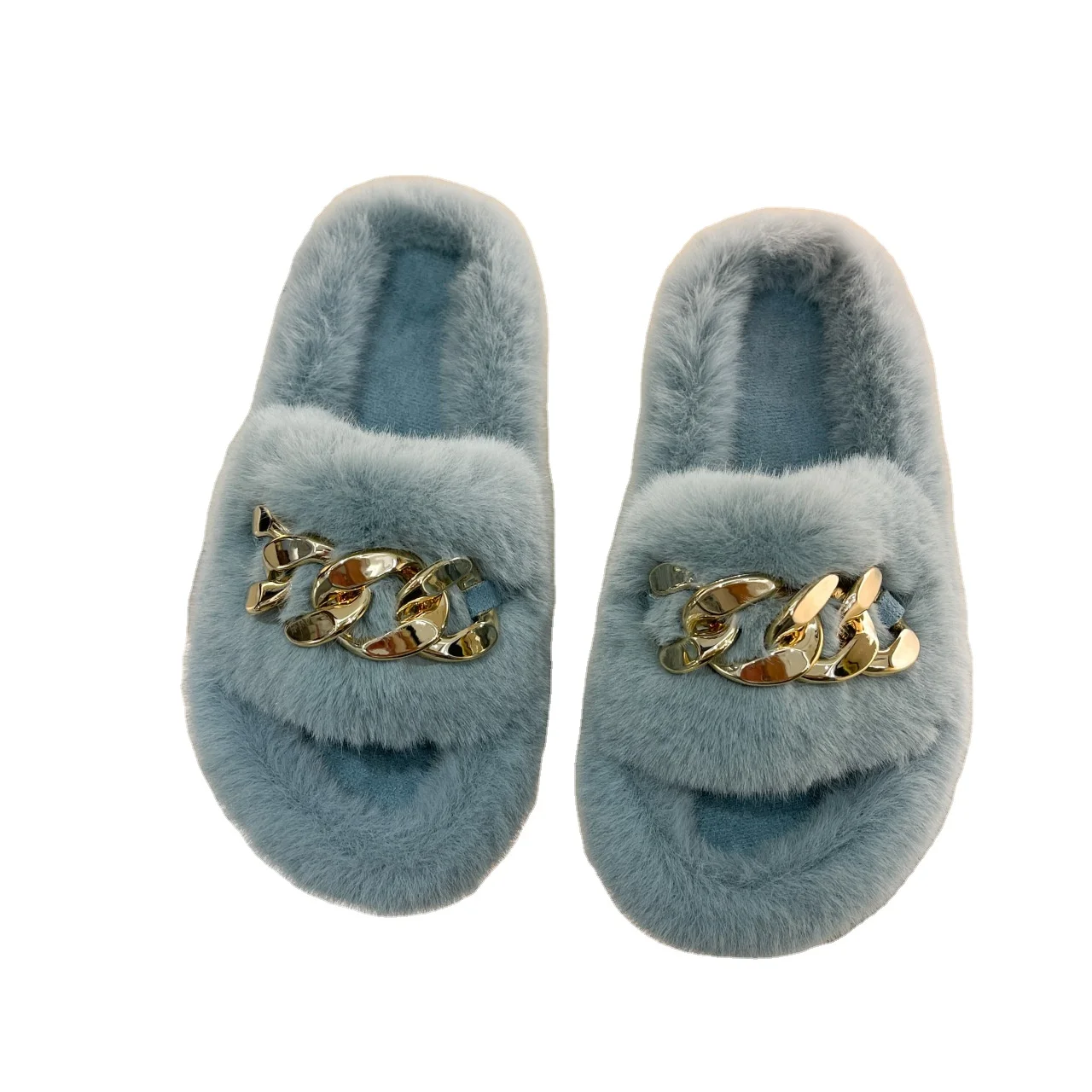 

New autumn and winter chain large size women's wool slippers indoor and outdoor wool flat bottom warm slippers