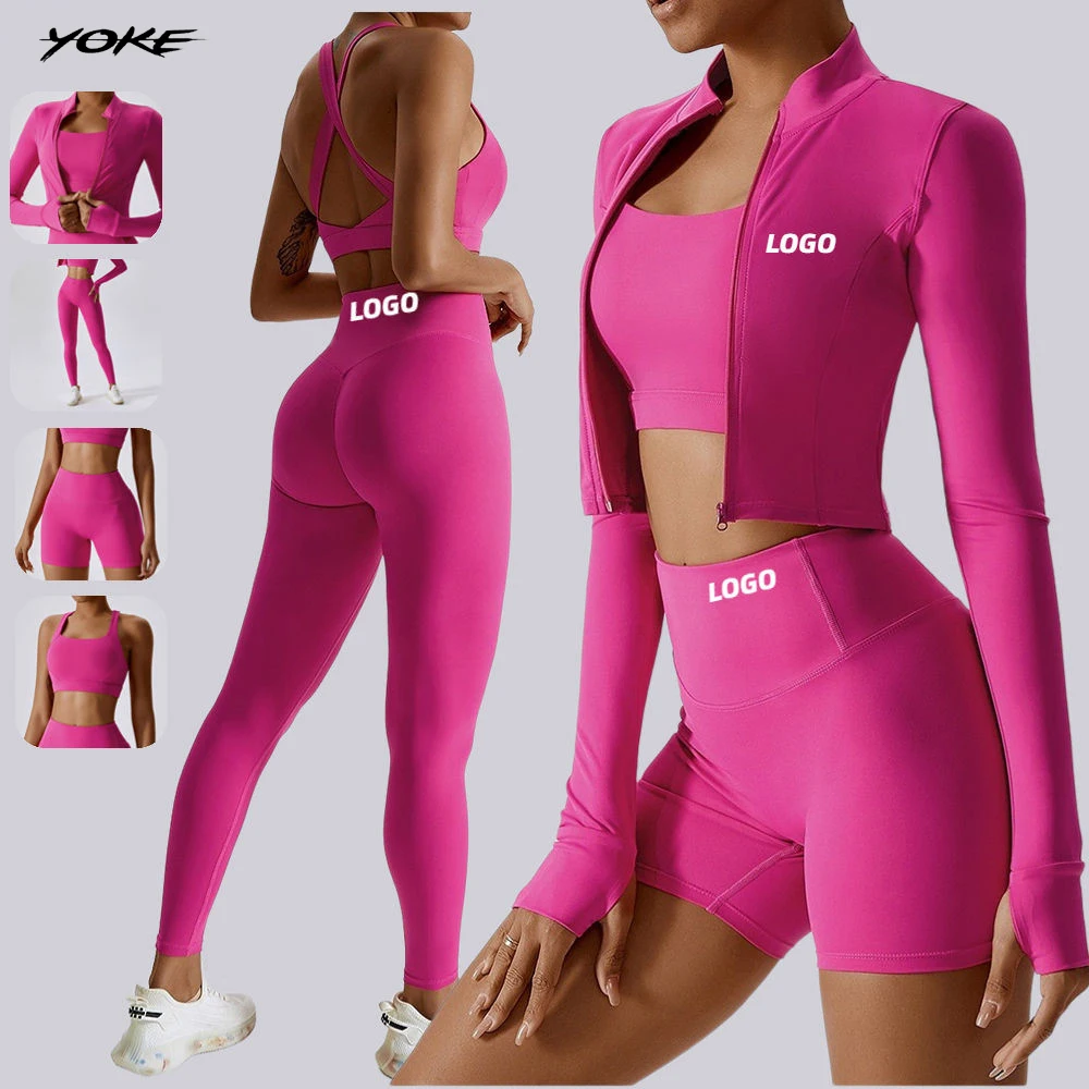 YOKE Custom LOGO 4 Pcs Suit Sports Clothes Women's Athletics Fitness Yoga Wear Workout Clothing Yoga Sets for Woman Gym