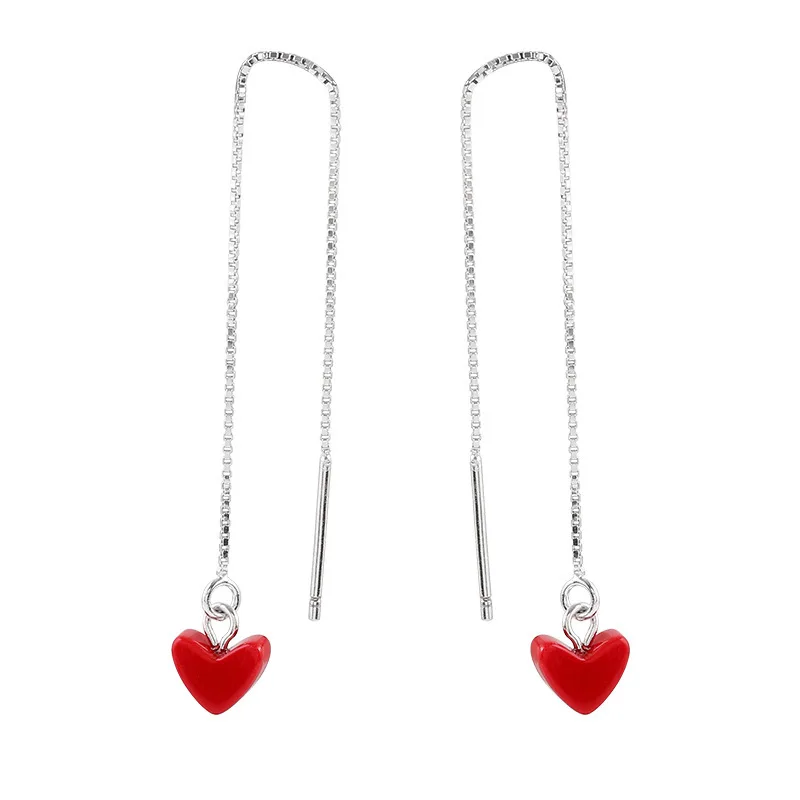 

New Style Anniversary Love Heart Ear Stud Long Tassels Eardrop Daily Use Elegant Earrings, Picture