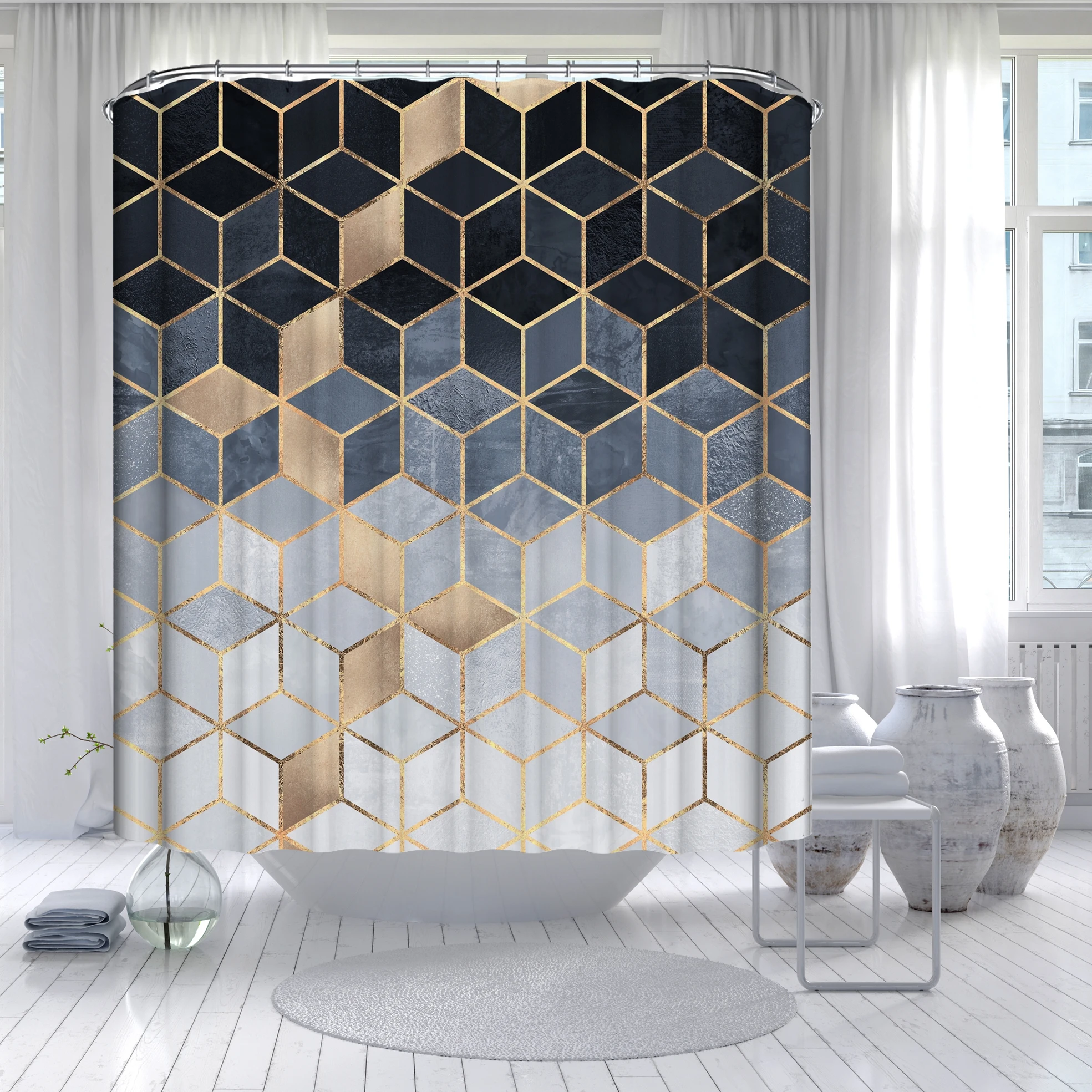 

2021 Best Selling 3D Bath Printed Geometric Pattern Shower Curtain Ready To Ship, Customized color
