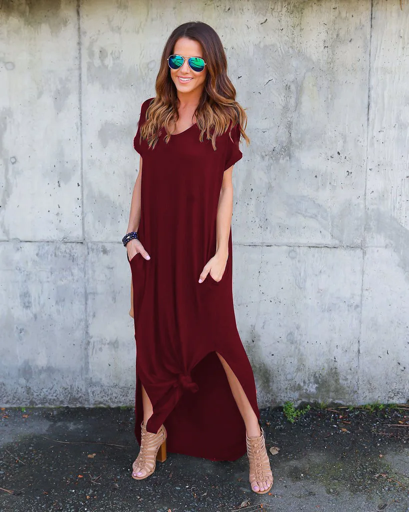 

2021 new arrivals women clothes women's casual loose pocket long dress short sleeveless plus size maxi dress black