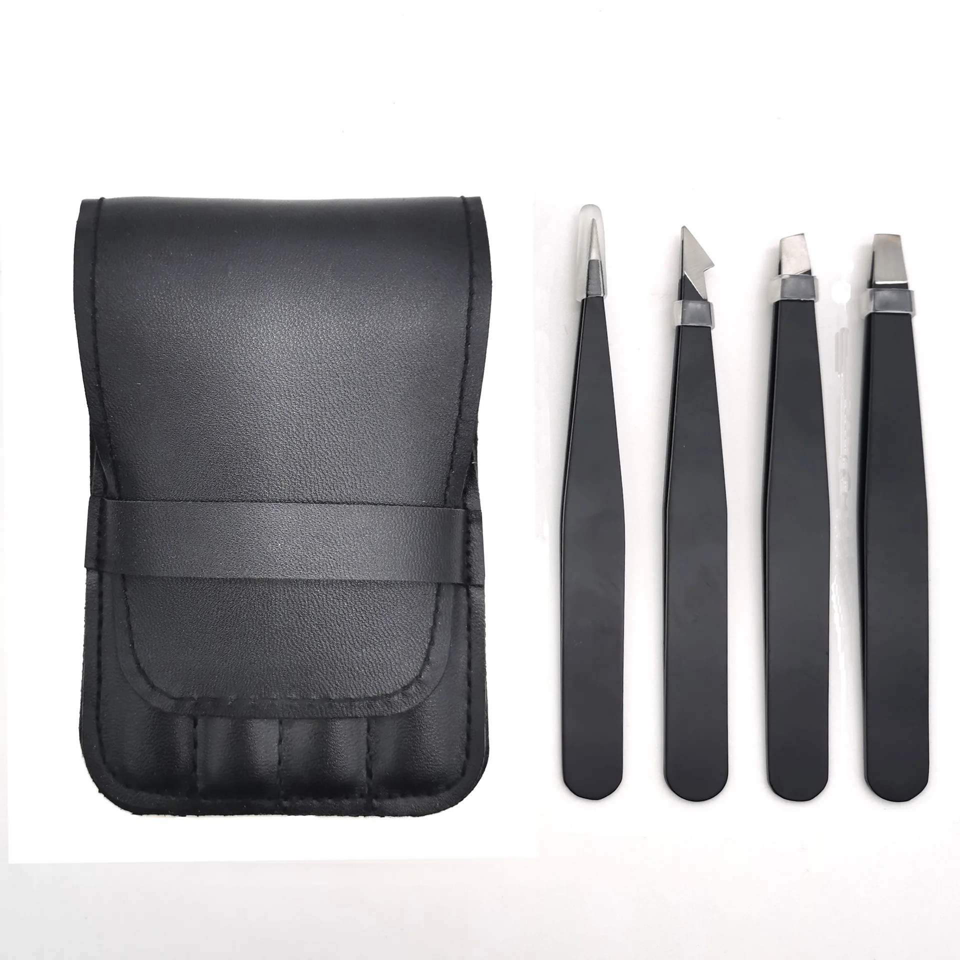 

Custom 4pcs 5pcs Stainless Steel Black Eyebrow Trimmer Eyelash Tweezers Set