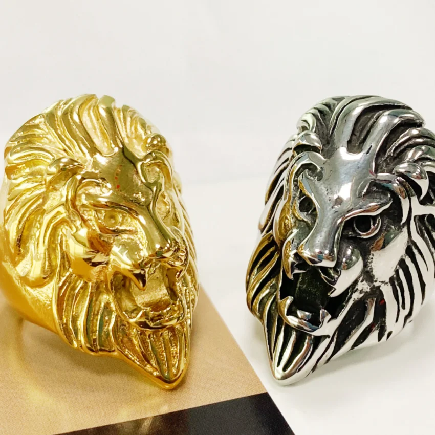 

Retro Lion King Rings Stainless Steel Lion Rings Animal Jewelry Hypoallergenic for Men Finger Gold Plated Lion Rings, Gold,rose gold,black and silver