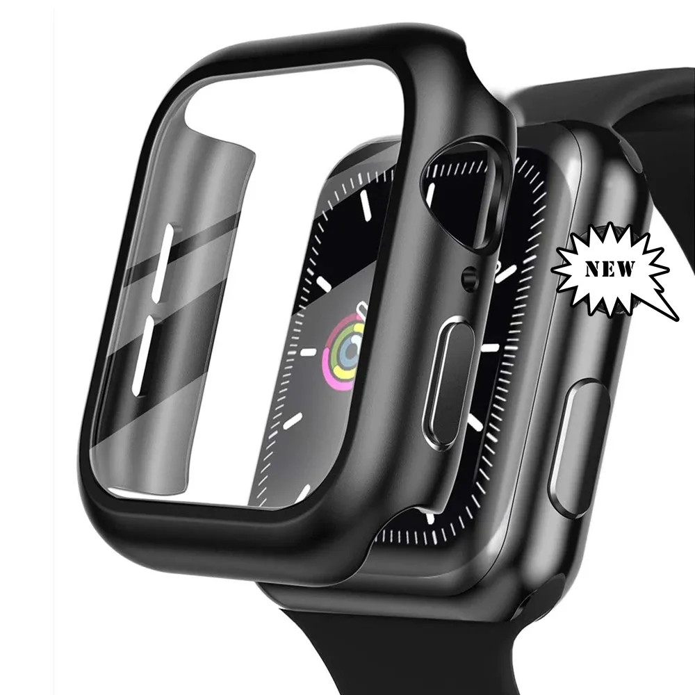 

Full Screen Protector Watch Case For Apple Watch 44/42/40/38/T500/W26 Thin Tempered Glass Cover for iWatch 6/SE/5/4/3/2/1