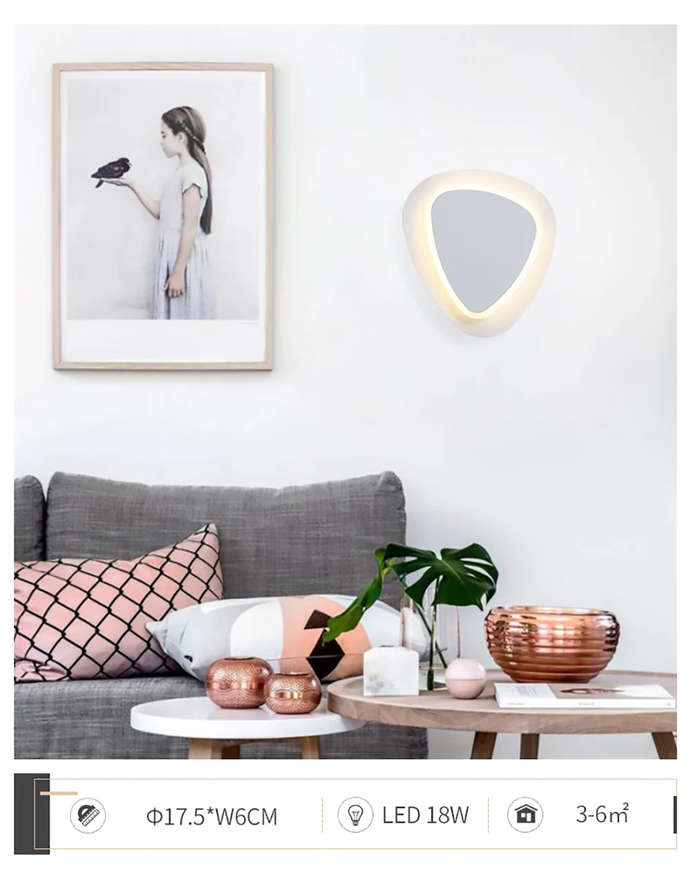 New design 18W 24W indoor wall light triangle 180degree rotatable white LED night light