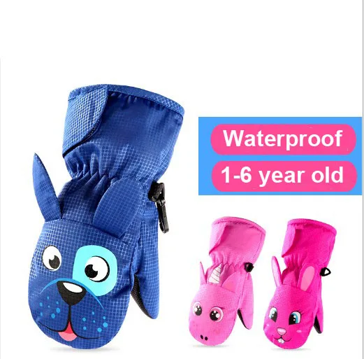 

1-6 year old waterproof warmty baby skiing gloves, Pink and rose red and blue
