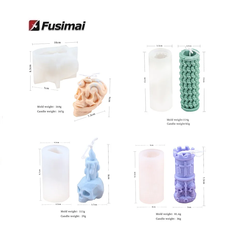 

Fusimai Halloween Cross Skulls Cylindrical Column Candle Mould 3D Snake Winding Shape Skulls Silicone Candle Molds