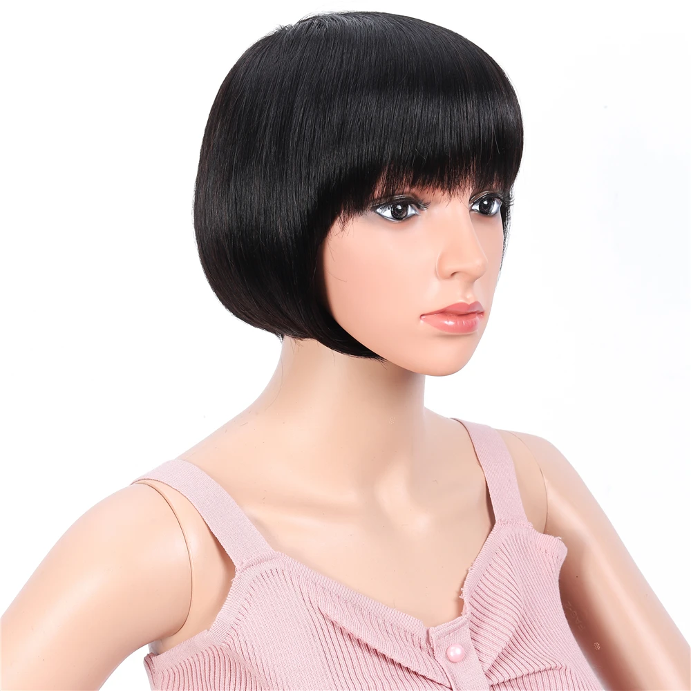 

Machine Made None Lace Bob Wig With Neat Bang Short length Straight Virgin Cuticle Aligned Hair Human Hair Wigs for Black Women