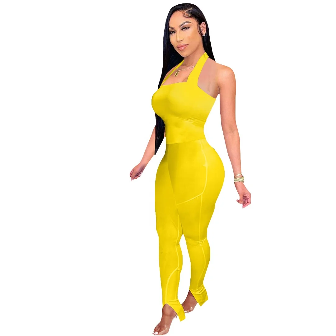 

MT44-3266 summer casual high waisted sexy one piece women solid color pleated jumpsuit stacked leggings suit women